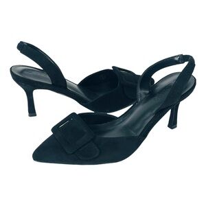 Coutgo Slingback Kitten Heels Pumps Sling Back Closed Pointed Toe Black Size 6